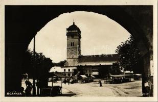 1933 Rozsnyó, Roznava; Rákóczi őrtorony, Hulyop, Puskás András üzlete, piac / watchtower, shops, market. photo