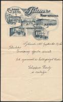 1925 Békéscsaba, Grand Hotel Fiume szálloda fejléces papírja, rajta kézzel írt üdvözlő sorokkal.