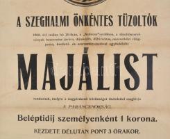 1908 Szeghalmi önkéntes tűzoltók majálisát hirdető plakát, restaurált, 80×58 cm