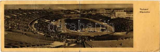 1957 Budapest XIV. Népstadion, labdarúgó mérkőzés. Képzőművészeti Alap Kiadóvállalat, kihajtható panorámalap (Rb)