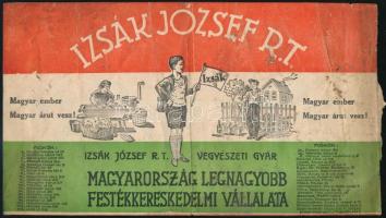 cca 1920-1940 Izsák József Rt. festékkereskedelmi vállalat nyomtatványa , hajtásnyommal, foltos, kis lyukkal.