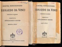 Dimitrij Mereskovszki: Leonardo da Vinci I-II. Bp., 1914. Athenaeum. Két kötetben. Későbbi kopottas félvászon kötésben. Címlap ragasztott, több helyen kötés ragasztva-megerősítve. Volt könyvtári példány.