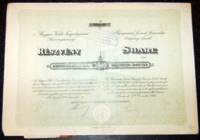 1923. "Magyar Keleti Tengerhajózási Részvénytársaság" részvénye 3000K-ról, magyar és angol nyelven, "..10.- Pengő" fny-sal, szelvényekkel