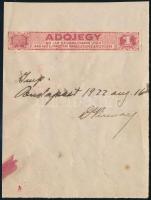 1922 Szivarka papír adójegy engedélyezett próbanyomat