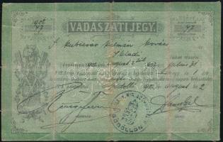 1903 Vadászati jegy. Vadászjegy, kissé megviselt állapotban.
