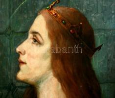 Mayer Miklós (1895-?): Árpádházi Szent Erzsébet. Olaj, vászon jelzett, díszes fa keretben, 70x50 cm