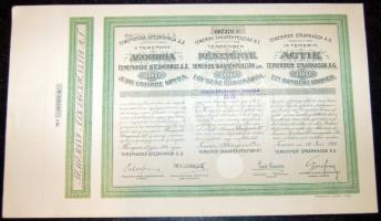 1921. "Termini Takarékpénztár R.T." részvénye 100K-ról, 3 nyelven, szelvényekkel