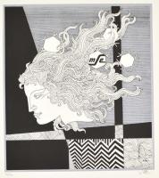 Szász Endre (1926-2003): Női arc. (Emese). Szitanyomat, papír, számozott (42/100), jelzett, felcsavarva 40×35 cm