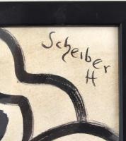 Scheiber jelzéssel: Női portré. Tus, papír, üvegezett keretben, 36×25,5 cm