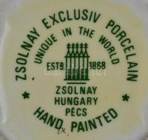 Zsolnay búzavirágmintás ékszertartó, kopásnyomokkal, 7,5×7,5 cm, m:5 cm