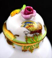 Herendi Viktória mintás mini váza fedéllel, kézzel festett, jelzett, apró lepattanással a rózsán, m:...