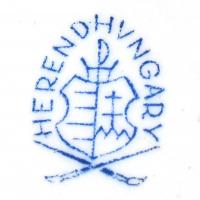 Herendi Viktória mintás porcelán cipő, kézzel festett, jelzett, apró kopásnyomokkal, 10×4×5 cm