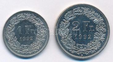 Svájc 1992B 1Fr Cu-Ni + 2Fr Cu-Ni T:1,1- Switzerland 1992B 1 Franc Cu-Ni + 2 Francs Cu-Ni C:UNC,AU Krause KM#24a.3, KM#21a.3
