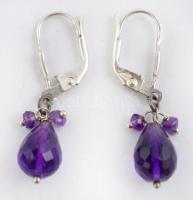 Ezüst(Ag) fülbevalópár ametiszttel, jelzett, h: 3 cm, bruttó: 2,4 g