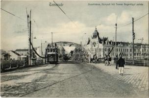 1906 Temesvár, Timisoara; Józsefváros, Hunyadi híd, Temes-Begavölgyi palota, villamos / Iosefin, bridge, tram, Timis-Bega river regulation palace (EK)