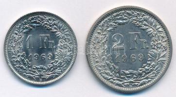 Svájc 1969B 1Fr Cu-Ni + 2Fr Cu-Ni T:1,1- Switzerland 1969B 1 Franc Cu-Ni + 2 Francs Cu-Ni C:UNC,AU Krause KM#24a.1, KM#21a.1