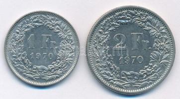 Svájc 1970. 1Fr Cu-Ni + 2Fr Cu-Ni T:1,1- Switzerland 1970. 1 Franc Cu-Ni + 2 Francs Cu-Ni C:UNC,AU Krause KM#24a.1, KM#21a.1