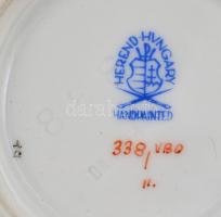 Herendi Viktória mintás tálka, kézzel festett, jelzett, apró kopásnyomokkal, d: 8,5 cm