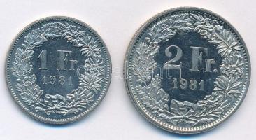 Svájc 1981. 1Fr Cu-Ni + 2Fr Cu-Ni T:1,1- Switzerland 1981. 1 Franc Cu-Ni + 2 Francs Cu-Ni C:UNC,AU Krause KM#24a.1, KM#21a.1