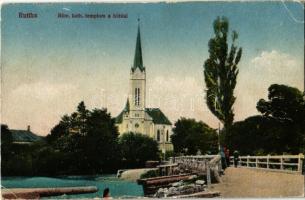 Ruttka, Vrútky; Római katolikus templom, híd. Vasúti Levelezőlapárusítás 26.sz. 1918. / church and bridge (EK)