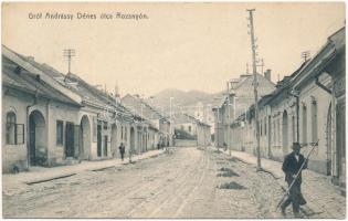 1913 Rozsnyó, Roznava; Gróf Andrássy Dénes utca, Blicz József üzlete / street, shop
