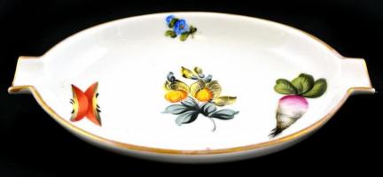 Herendi gyümölcsmintás porcelán tálka, jelzett, kézzel festett, kopásnyomokkal,  9x13,5 cm