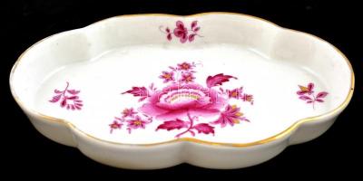 Herendi virágmintás porcelán tálka, jelzett, kézzel festett, kopásnyomokkal,  9x13 cm