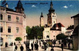 1918 Besztercebánya, Banská Bystrica; Mátyás tér, piac, Teich Adolf üzlete / square, market, shop + Besztercebánya Rokkantak Gyógyintézete