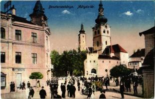 1918 Besztercebánya, Banská Bystrica; Mátyás tér, piac, Teich Adolf üzlete / square, market, shop + "Besztercebánya Rokkantak Gyógyintézete"