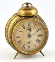 cca 1920-1950 Óra ébresztő funkcióval, másodpercmutatóval, TH horgony és szárny jelzéssel. Működő szerkezettel, kopott fém-üveg házban, két lábbal. Számlap foltos, tok javított, m: 16 cm / Vintage alarm clock 16 cm