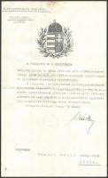 1925 Bp., Wágner Gyula huszárőrnagy nyugállományba helyezési parancsa Csáky Károly honvédelmi miniszter saját kezű aláírásával