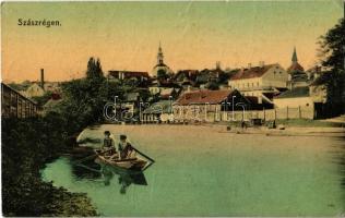 Szászrégen, Reghin; Maros part, csónakázók / Mures riverside, boat (EK)