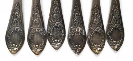 Régi ezüstözött alpakka evőeszköz készlet, cirill betűkkel jelzett (orosz?),  össz. 24 db (6 db kaná...