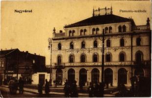 1907 Nagyvárad, Oradea; Pannónia szálloda és étterem, fodrász, Mocsári Lajos Kávéháza a királyhoz, üzletek. Kapható Rákos Vilmosnál / hotel and restaurant, hairdresser, shops, cafe (EK)