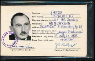 cca 1971 Fényképes nemzetközi sajtó igazolvány