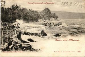 1899 Abbazia, Opatija; Strandpromenade Puntizza / seashore, waves, promenade. Nach Phot. v. E. Jelussich (EK)