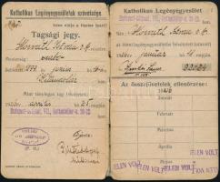 1926-1927 Katholikus Legényegyesületek Szövetségének tagsági jegye, pótlékbélyegekkel.