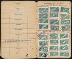 1926-1927 Katholikus Legényegyesületek Szövetségének tagsági jegye, pótlékbélyegekkel