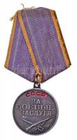 Szovjetunió 1938-1991. Kitüntetés Katonai Szolgálatért jelzetlen Ag kitüntetés mellszalaggal, hátlapon számozással T:2 Soviet Union 1938-1991. Medal for Battle Merit unmarked Ag medal with ribbon C:XF