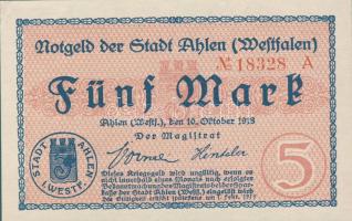 Német Birodalom/Weimari Köztársaság/Ahlen 1918. 5M T:I-