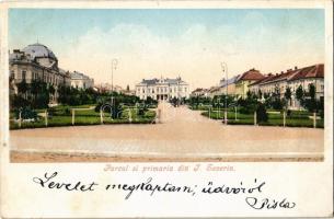 1902 Turnu Severin, Szörényvár; Parcul si primaria / park, town hall (Rb)