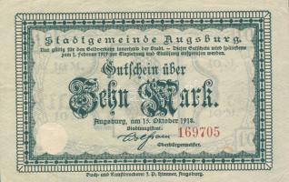 Német Birodalom/Weimari Köztársaság/Augsburg 1918. 10M T:II