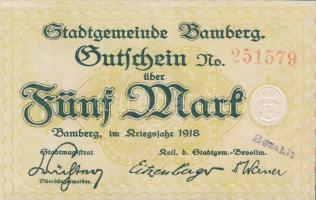 Német Birodalom/Weimari Köztársaság/Bamberg 1918. 5M hivatalos érvénytelenítéssel T:I-