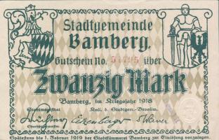 Német Birodalom/Weimari Köztársaság/Bamberg 1918. 20M hivatalos érvénytelenítéssel T:I-