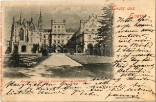 1898 Lednice, Lednice-Valtice, Feldsberg-Eisgrub, Eisgrub; Kirche und Schloss Liechtenstein (Südsteite) / castle, church. F. Pateisky Photograph