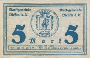 Német Birodalom/Weimari Köztársaság/Diessen 1918. 5M hivatalos érvénytelenítéssel T:I-