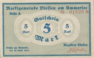 Német Birodalom/Weimari Köztársaság/Diessen 1918. 5M hivatalos érvénytelenítéssel T:I-