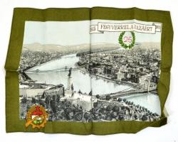 1970 25 éves a Munkásőrség kendő, Fegyverrel a hazáért 1945-1970., rajta Budapest látképpel, 33x26 cm