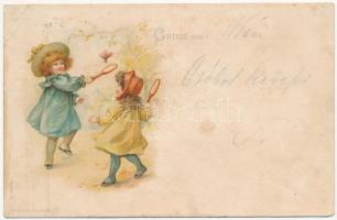 1899 Young girls playing badminton. Serie 4. Koch & Palm. litho (r)