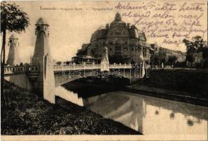 1916 Temesvár, Timisoara; Hungária fürdő, híd, villamos / spa, bridge, tram